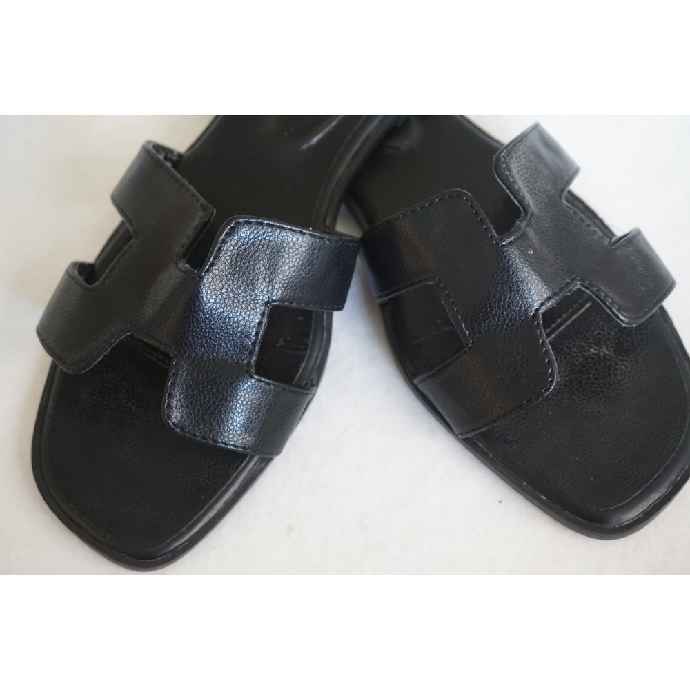 Stratuxx Kaze Womens Black H-Strap Slide Sandals Square Toe Flat Slides Size 9